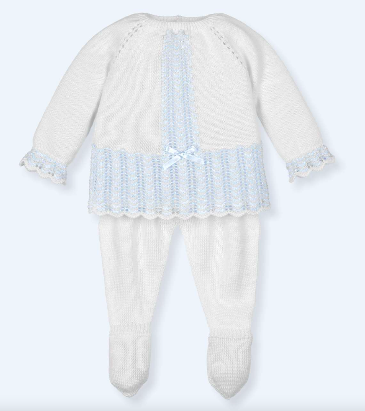 CONJUNTO DE PUNTO "CONTA" COLOR BLANCO/CELESTE.